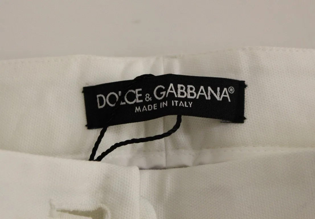 White Cotton Solid Pattern Dress Pants