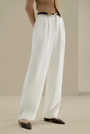 White Pleated Wide-Leg Trousers