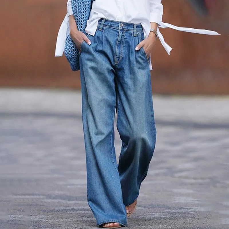Wide leg jeans - women's high-waisted, loose fit jeans made of denim