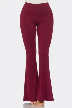 Wine Solid Flared Long Pants With Unique Waistband Detail - Comfortable 95% Polyester Blend