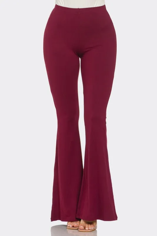 Wine Solid Flared Long Pants With Unique Waistband Detail - Comfortable 95% Polyester Blend