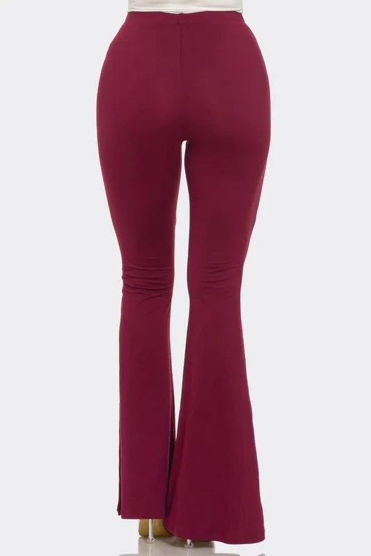 Wine Solid Flared Long Pants With Unique Waistband Detail - Comfortable 95% Polyester Blend