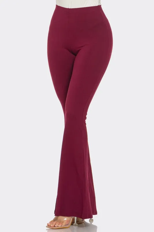 Wine Solid Flared Long Pants With Unique Waistband Detail - Comfortable 95% Polyester Blend