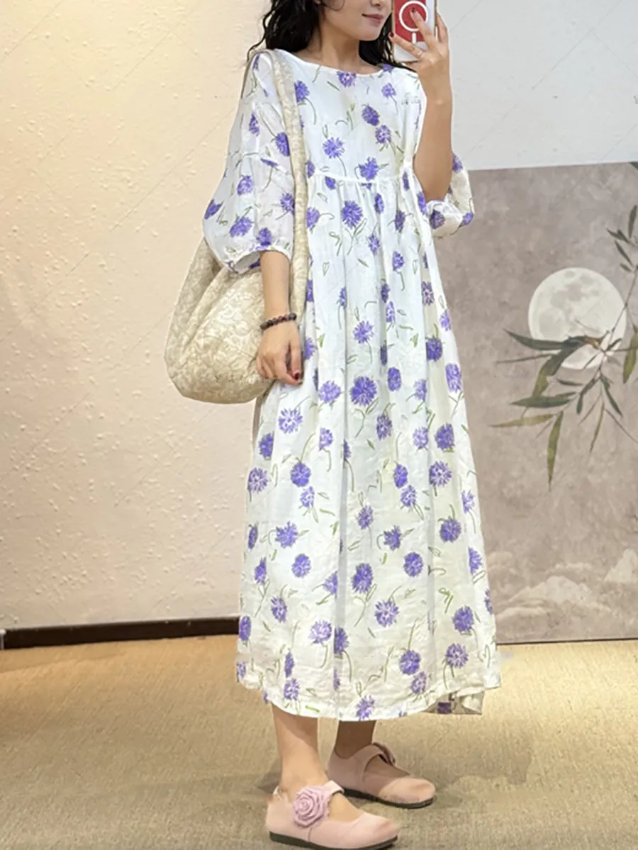 Women Summer Artsy Flower O-Neck Dress