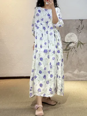 Women Summer Artsy Flower O-Neck Dress