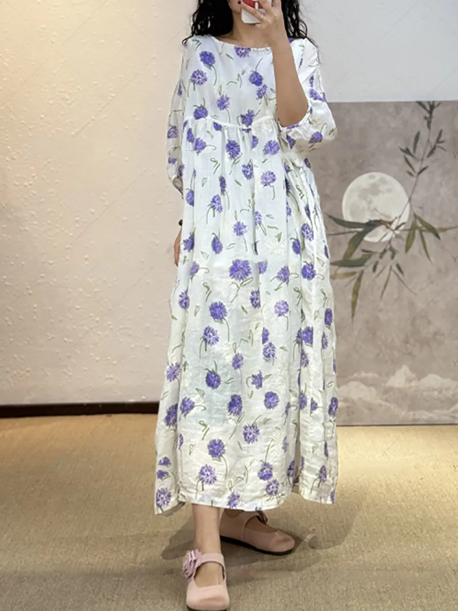 Women Summer Artsy Flower O-Neck Dress