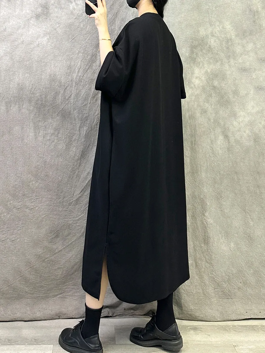Women Summer Casual Pure Color V-Neck Cotton Dress