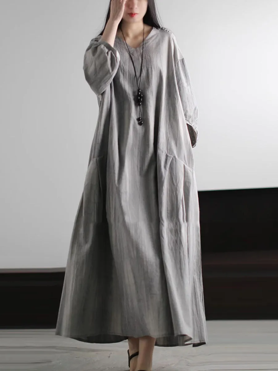 Women Summer Pure Color V-Neck Loose Dress