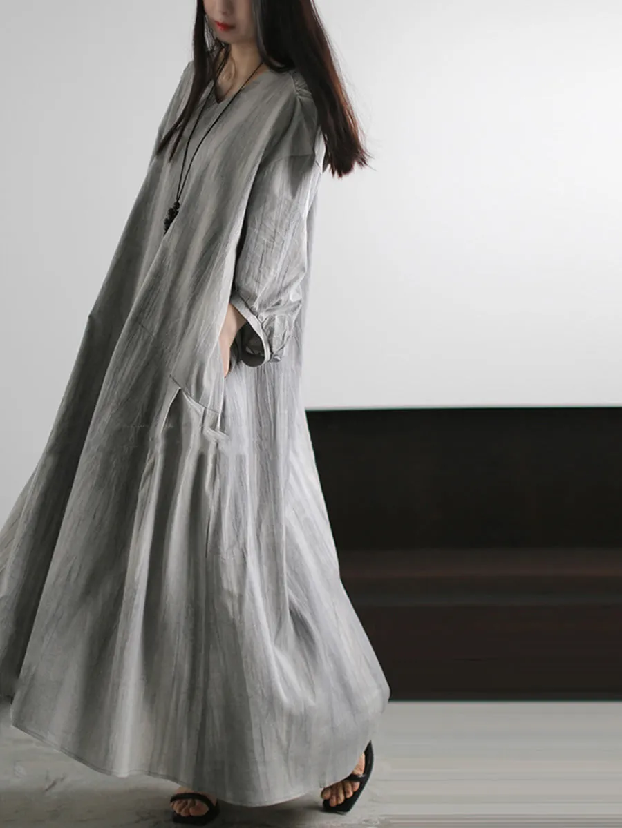 Women Summer Pure Color V-Neck Loose Dress