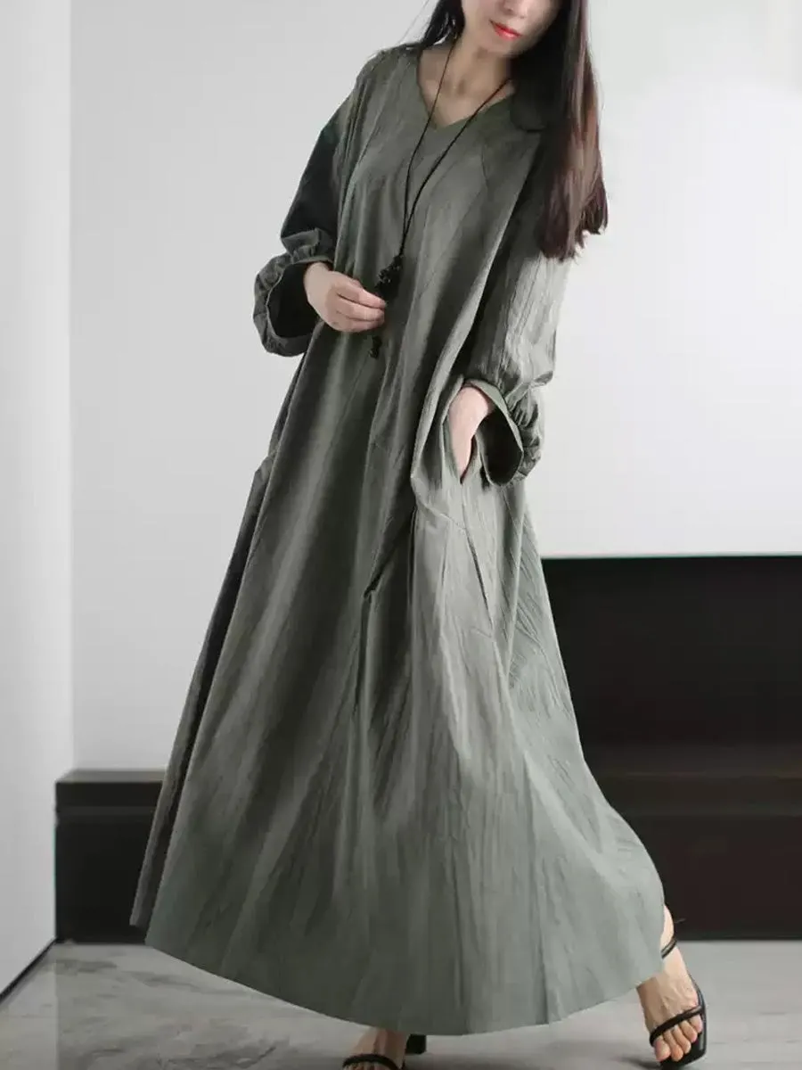 Women Summer Pure Color V-Neck Loose Dress