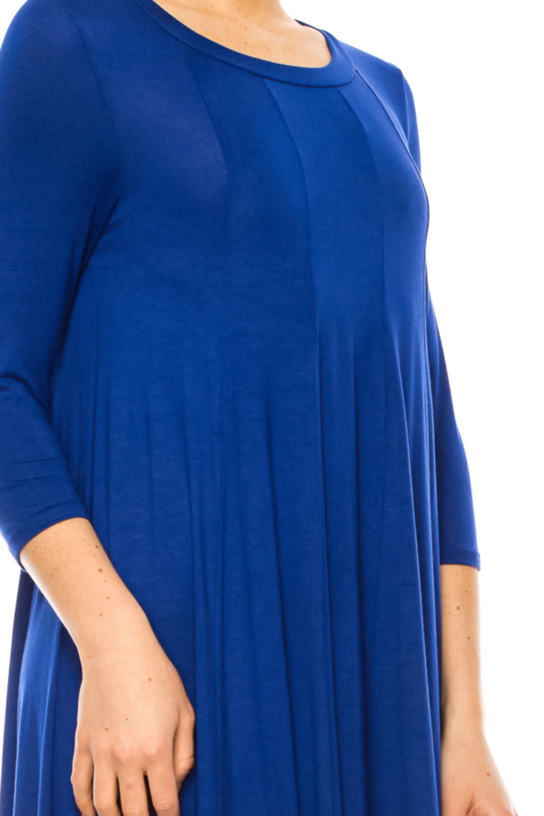 Women's A-Line Long Dress with 3/4 Sleeves and Relaxed Round Neckline