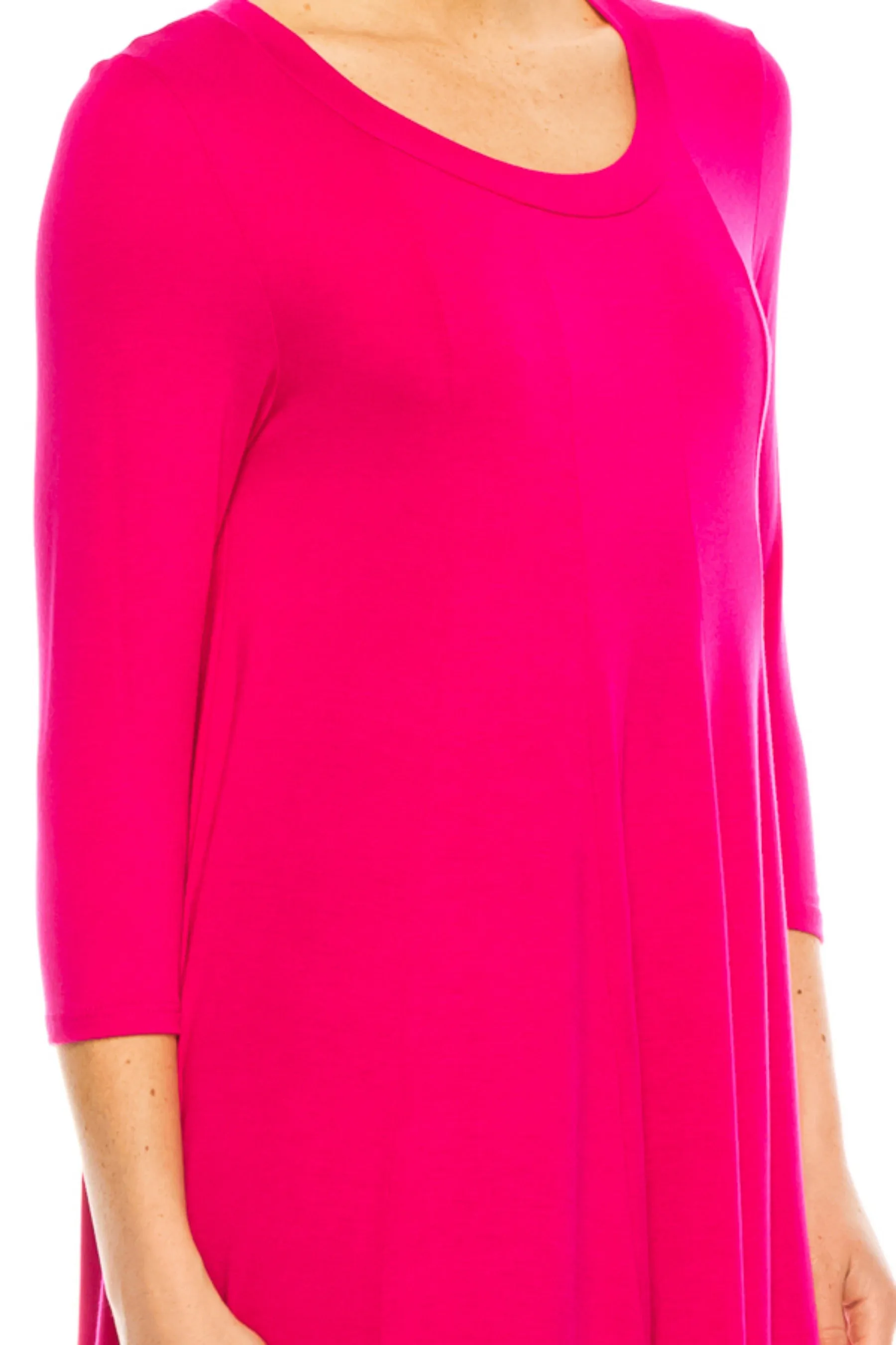 Women's A-Line Long Dress with 3/4 Sleeves and Relaxed Round Neckline