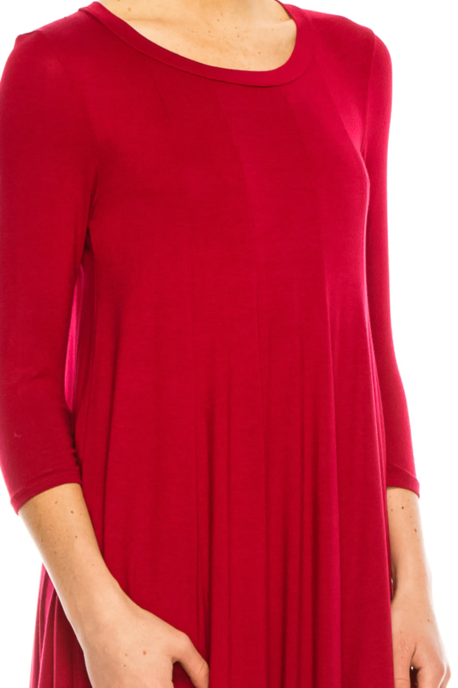Women's A-Line Long Dress with 3/4 Sleeves and Relaxed Round Neckline