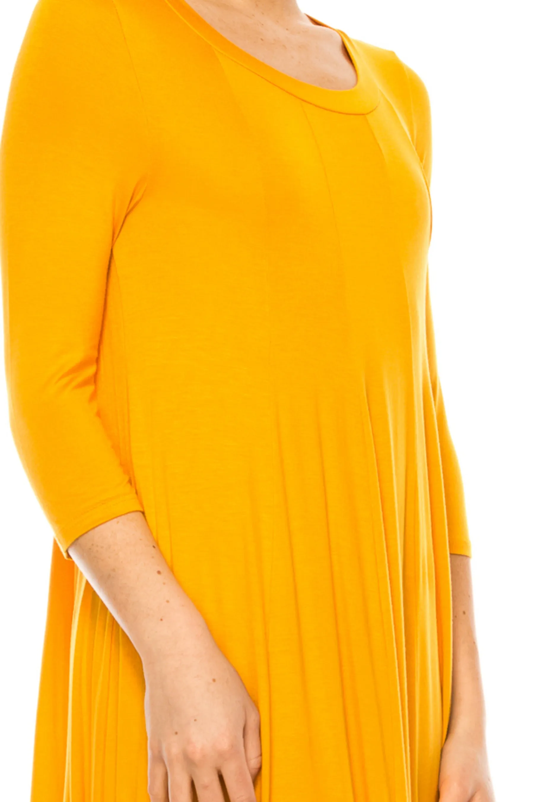 Women's A-Line Long Dress with 3/4 Sleeves and Relaxed Round Neckline