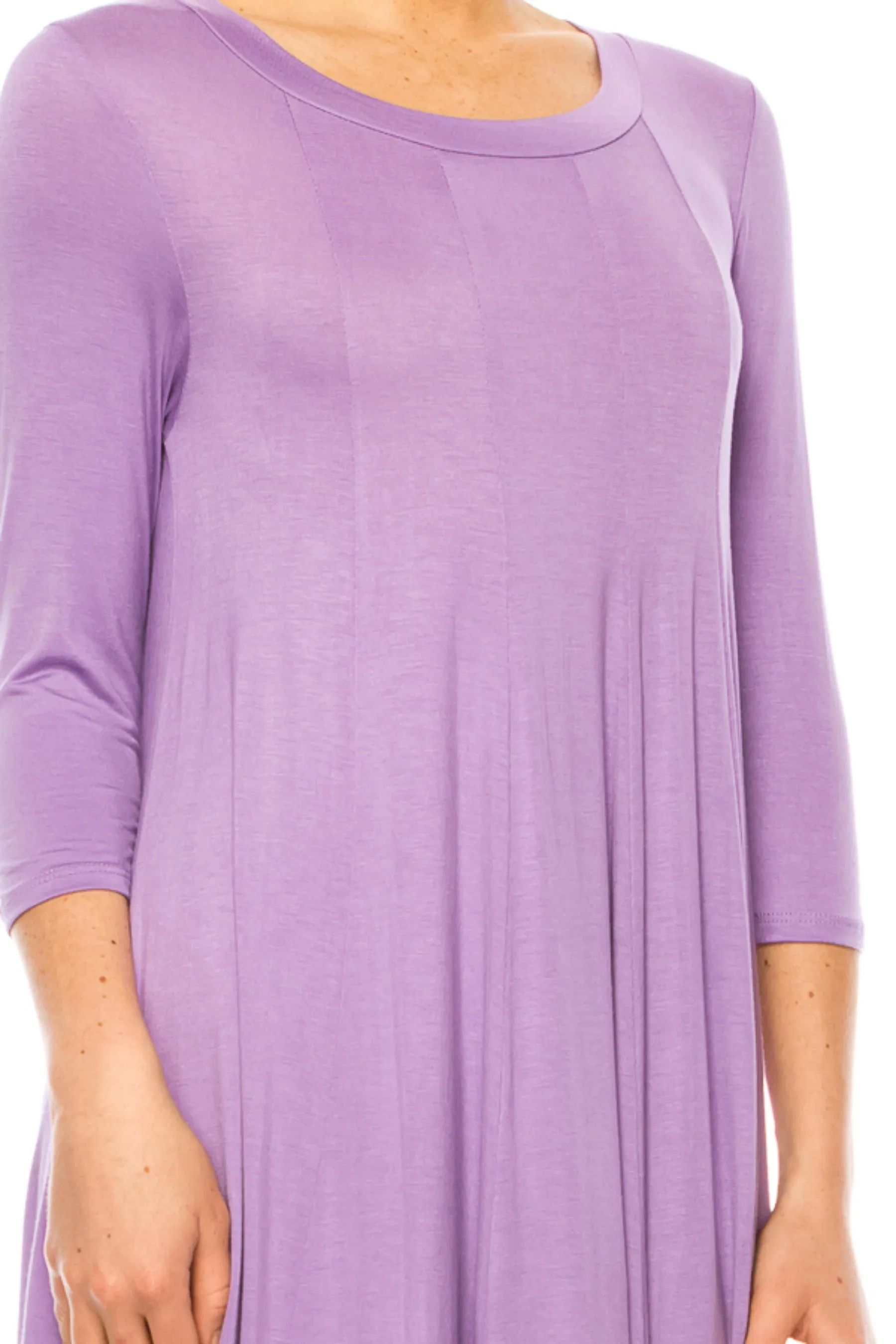 Women's A-Line Long Dress with 3/4 Sleeves and Relaxed Round Neckline