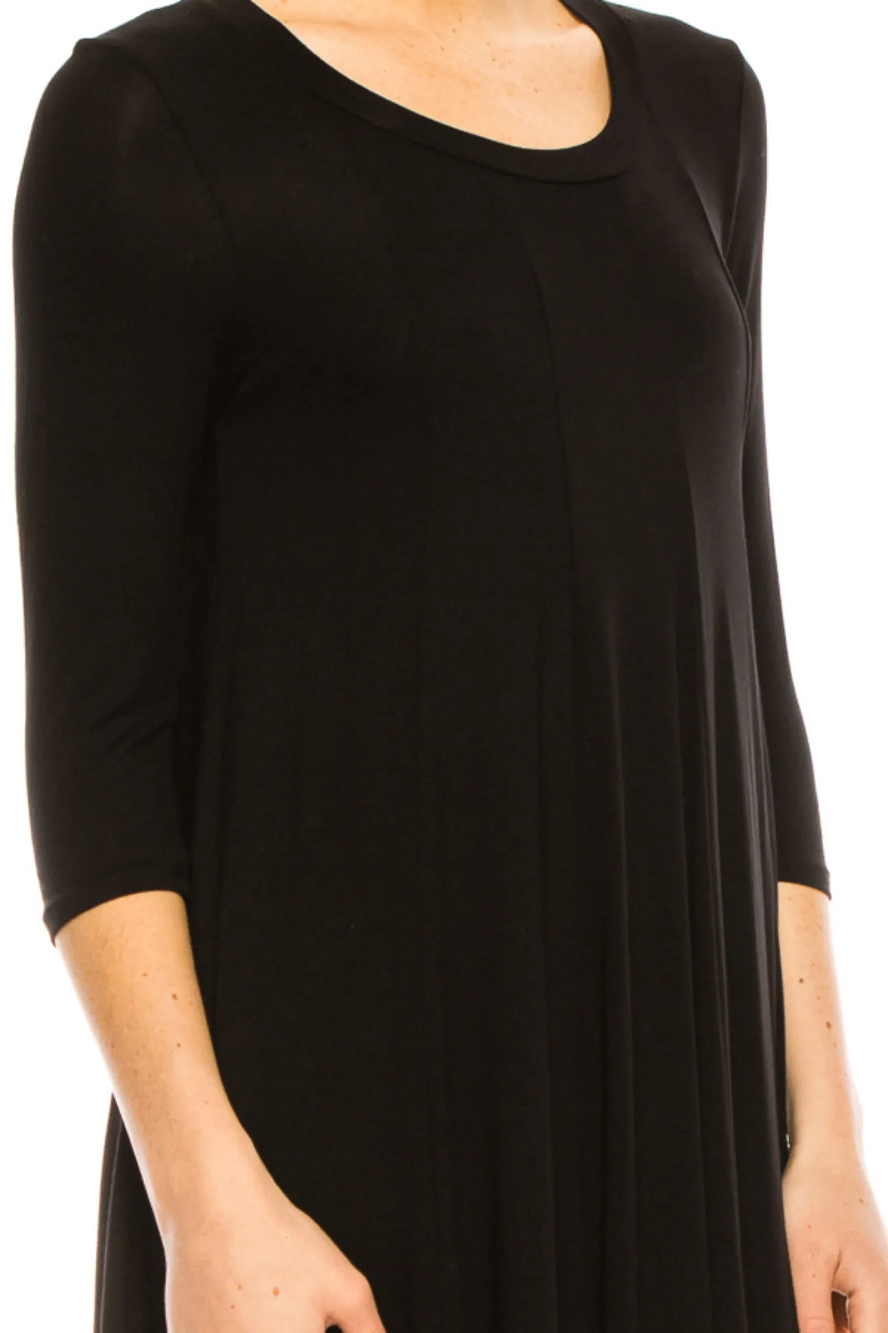 Women's A-Line Long Dress with 3/4 Sleeves and Relaxed Round Neckline
