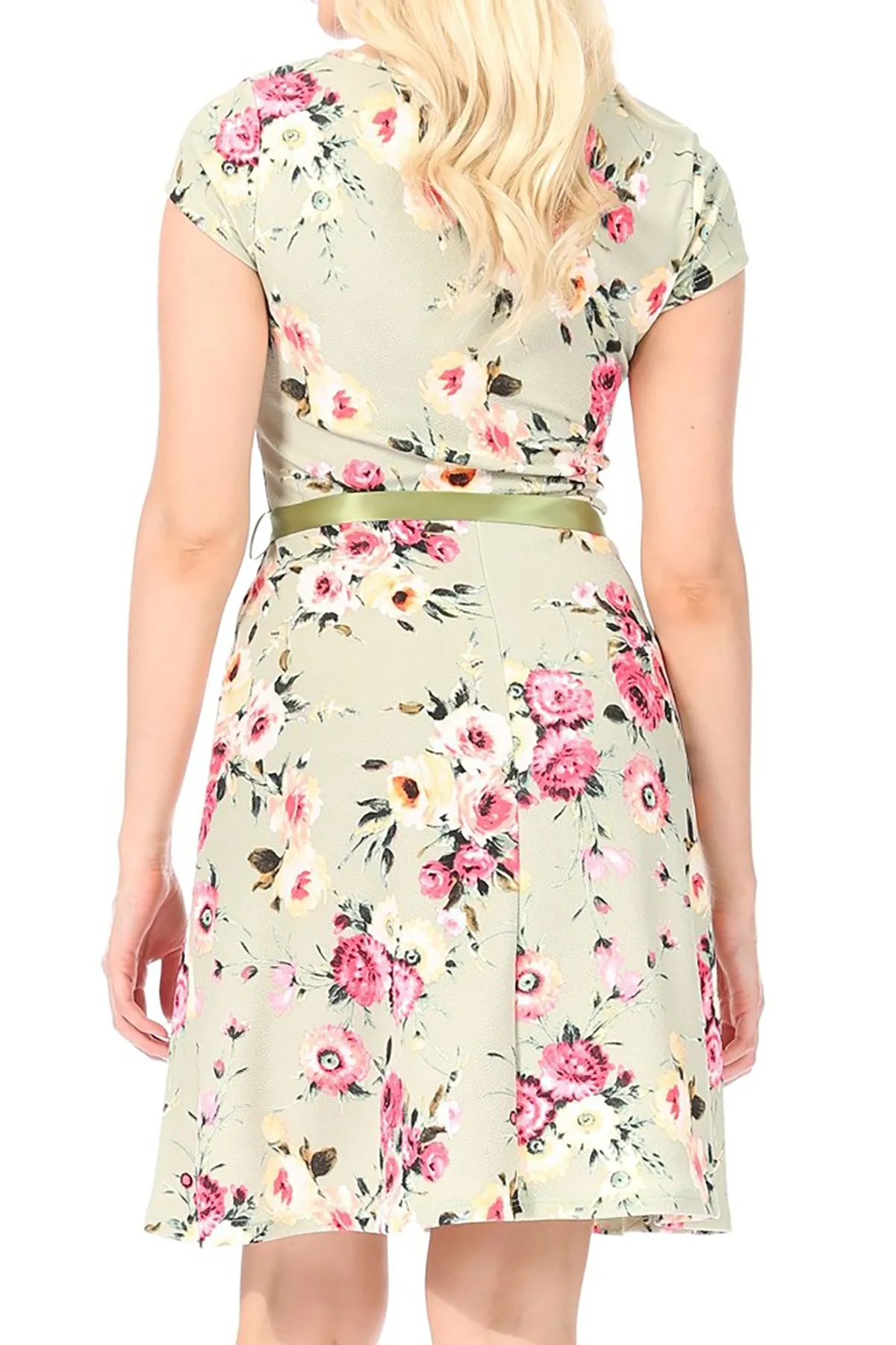 Women's Floral Flared A-Line Swing Casual Party Dresses, Short Sleeve, and Belted.