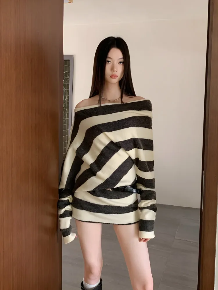 Y2K Striped One Shoulder Mini Dress