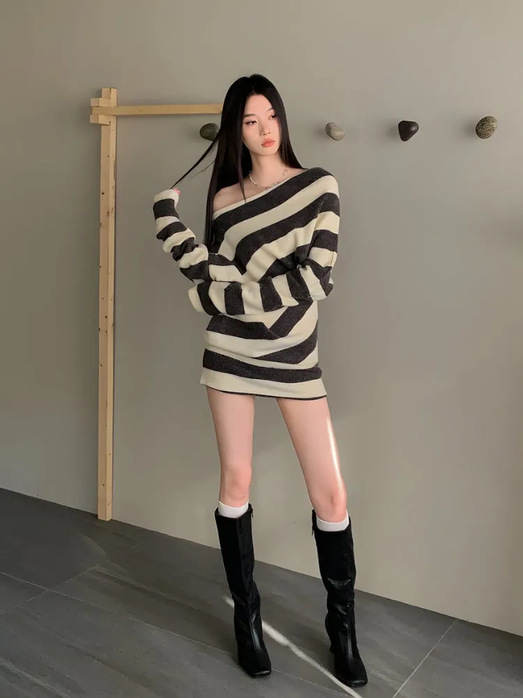 Y2K Striped One Shoulder Mini Dress