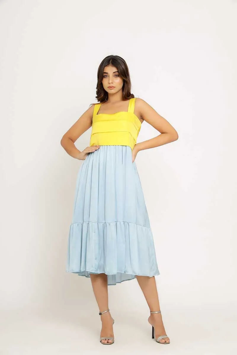 Yellow-Ice Blue Midi Dress