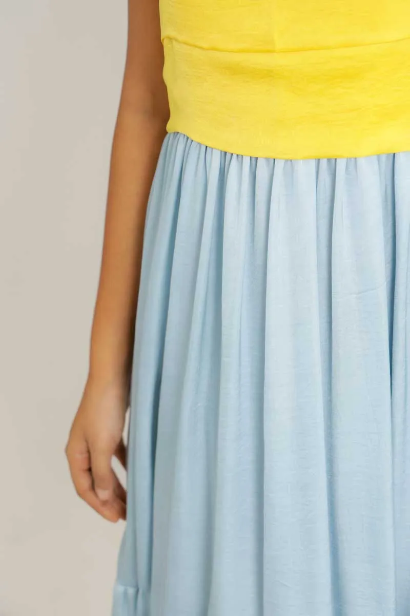 Yellow-Ice Blue Midi Dress