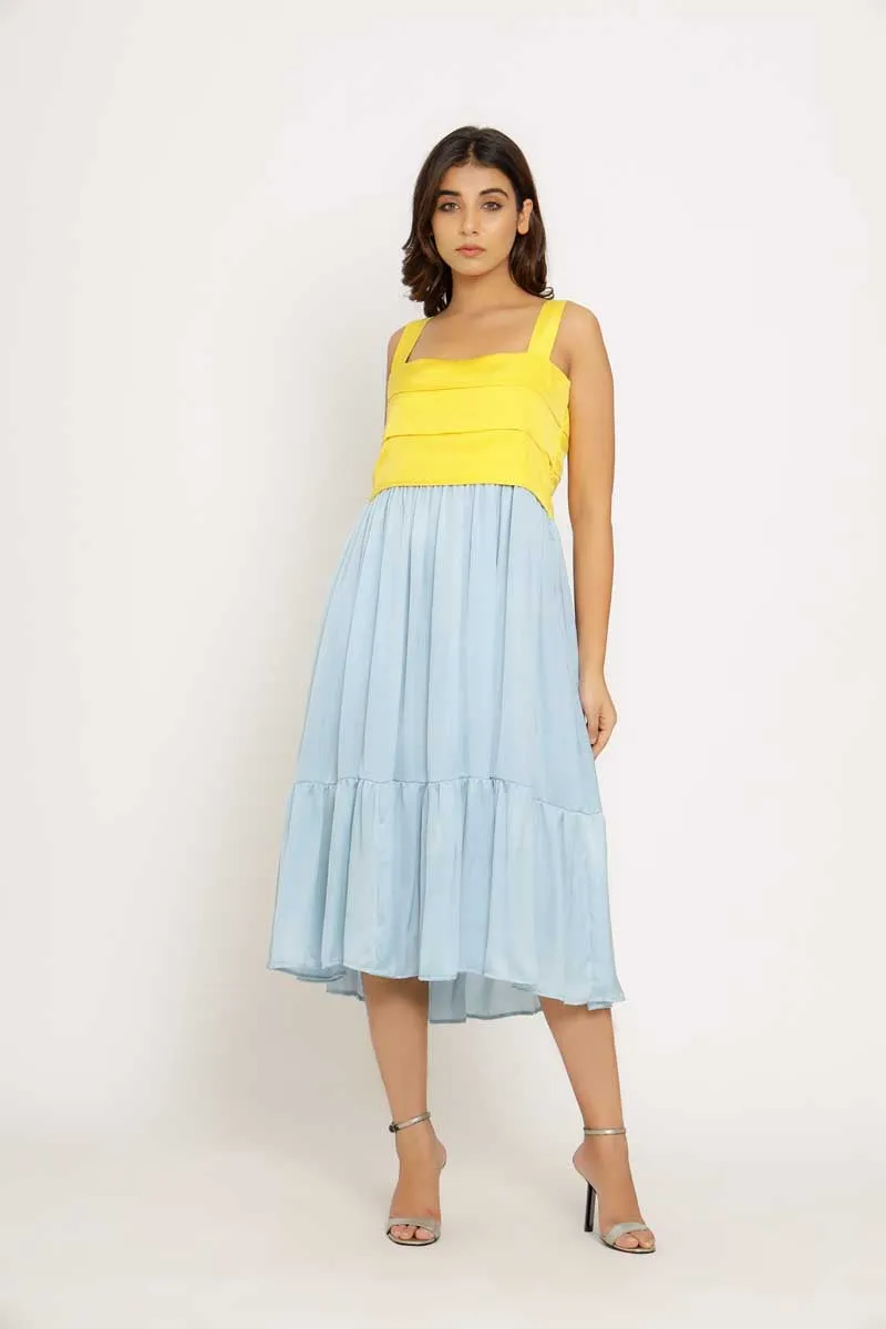 Yellow-Ice Blue Midi Dress