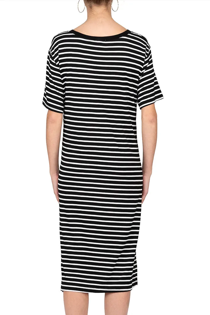 Ym   - Short Sleeve Stripe Draped Shift Dress