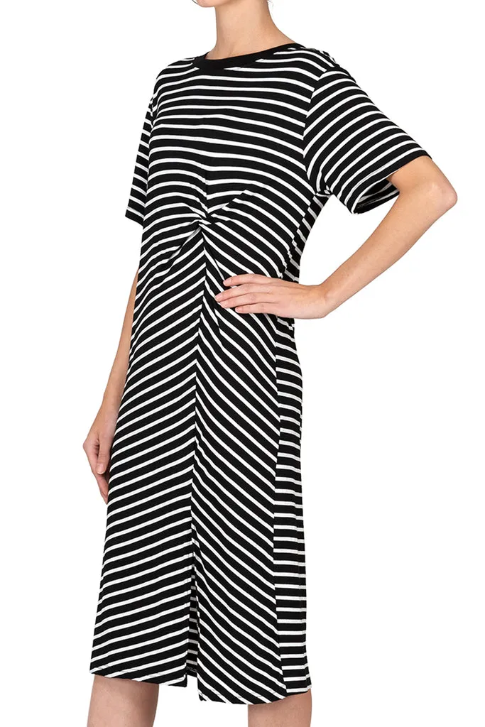 Ym   - Short Sleeve Stripe Draped Shift Dress